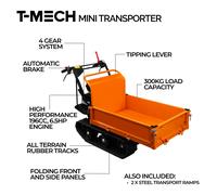 Power Barrow Tracked Mini Dumper Petrol Transporter 300kg 196cc T-Mech Engine