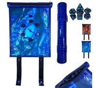 POWER BEAST Dungeon 2 in 1 Dragon Dice Rolling Mat & Dice Holder Dice Tray + Dice Set D&D Polyhedral DND 7pcs, Portable Foldable Gaming Scroll, Dungeons and Dragons, D&D, DND, RPG. (BLUEDRAGON)