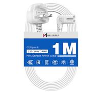 Power Cable Compatible with Samsumg TV 1M, Mellbree Quality Safe Right Angle Suitable for Awkward Space Figure 8 Power Cable Compatible with Samsung, LG, Panasonic TV White