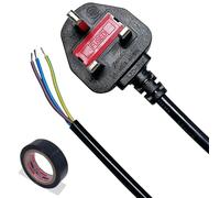 Power Cable UK Plug to Open End Power Cord, 1.5M 3-Pin Fused Power Lead with 13A Fuse, 1m² Pure Copper Tinned Ends, Replacement Mains Cable with Insulating Tape for DIY Electrical Repair (1 Pack)