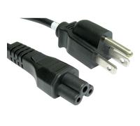 Power Cable US 3 Pin Plug (NEMA 5-15P) to C5 (Cloverleaf) Connector 18AWG Lead 2m Black