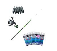 Power Cast Telescopic Surf Combo Pack, 3m Rod with NG70 Reel, Sea Fishing Kit with Weights and Feathers