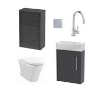 Power Cloakroom Bundle - Left Wall Hung Vanity Unit, Concealed Cistern Wc Unit, Toilet & Tap, 440mm - Graphite/chrome - Balterley