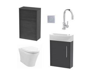 Power Cloakroom Bundle - Left Wall Hung Vanity Unit, Concealed Cistern Wc Unit, Toilet & Tap, 440mm - Graphite/chrome - Balterley