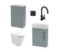 Power Cloakroom Bundle - Left Wall Hung Vanity Unit, Concealed Cistern WC Unit, Toilet & Tap, 440mm - Grey/Black - Balterley