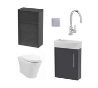 Power Cloakroom Bundle - Right Wall Hung Vanity Unit, Concealed Cistern WC Unit, Toilet & Tap, 440mm - Graphite/Chrome - Balterley