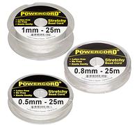 Power Cord Bundle of 3 Sizes Elastic Assortment 0.5mm, 0.8mm and 1mm, 25 Meters Each, Clear (75 Meters Total) for Jewelry-Making