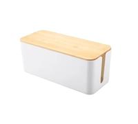 Power Cord Hidden Wire Storage Box Board Hub Socket Desktop Data Cable Finishing Cord Organizer Box(Bamboo white)