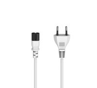 Power Cord With Euro Male Plug, 2 Pins, Figure 8/C7, 1.5M, White