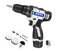 Power Cordless Drill Driver, Drill and Brush Head Set, 45N.m Cordless Combination Drill with 18+1 Torque Settings, Lightweight: 0.9KG, for Cars, Carpets and Drilled Holes, 23 * 18.5 * 5.5 CM, White