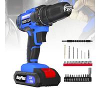 Power Cordless Drill Driver, Lithium Ion Drills Driver Screwdriver Set, Cordless 2-Gear Combi Drill Power Tool with Kitbox, LED Light, 26 Accessories, Drill for Home & DIY Project (1 x Battery, Blue)