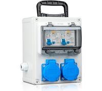 Power Distributor 16 A, Construction Power Distribution Wall Distributor with 2 x FI Switch, IP67 Waterproof Housing, Power Distributor Outdoor Waterproof for Workshops and Factor