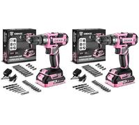 Power Drill Cordless: DEKOPRO Pink Cordless Drill 20V Electric Power Set Tool for Women Drills with Battery and Charger Drills Driver Kit (Pack of 2)