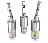 Power Drill Sockets Adapter, 360 Degree Rotatable Universal Joint Swivel Socket Set 1/4 Inch Hex Shank to 1/4 3/8 1/2 Square Socket Drives CR-V Steel Plating Finished, Use with Impact and Power Drill