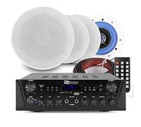 Power Dynamics 2-Zone Bluetooth Ceiling Speaker System - PV220BT Amplifier & 4x ESCS5 5.25-Inch Flush Mount Speakers for Home Audio, Office & Commercial Multiroom Sound Installation Kit
