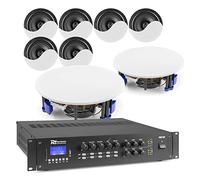 Power Dynamics 2-Zone Commercial Ceiling Speaker System - PRM1202 Mixer Amplifier with Bluetooth and MP3, 8 x NCSP6 6.5-Inch Coaxial Speakers, PA System for Restaurants and Offices