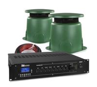 Power Dynamics 2x PD GS640 Outdoor Waterproof Garden Speaker System with Bluetooth Amplifier, 100V Outdoor Speaker System for Gardens, Patios, Beer Gardens and Commercial Background Music