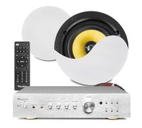 Power Dynamics 2x PD KVCS6 Ceiling Speaker System with AD220 Amplifier - Discreet Ceiling Audio Kit, Tiltable Tweeters, HiFi Sound, Bluetooth, TV Optical Input, Home Audio Solution