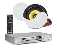 Power Dynamics 2x PD KVCS6 Ceiling Speaker System with Bolzano Amplifier - Integrated 6.5" Ceiling Speakers, WiFi DAB+ CD Receiver - Home Audio Installed Sound Package Aluminium Finish