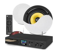 Power Dynamics 2x PD KVCS6 Ceiling Speaker System with Wireless Streaming Amplifier, 120W HiFi, Bluetooth, DAB Radio, CD & USB, Flush Mount, Home Audio Kit