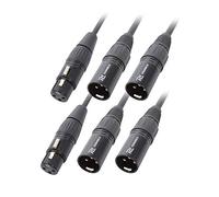 Power Dynamics 3-Pin XLR Female to Dual Male Audio Cable Pair, Professional Y Splitter Leads, Balanced Microphone Stereo Patch Adaptor Cables, Flexible Signal Connectors (2 Pack, 56.5cm)