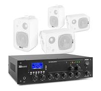 Power Dynamics 4" Wall Mounted Speaker System with 2-Zone 50W Mixer Amplifier, Bluetooth & USB - White Background Music PA Installation for Cafe, Shop, Bar, Restaurant