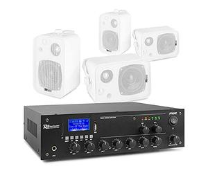 Power Dynamics 4" Wall Mounted Speaker System with 2-Zone 50W Mixer Amplifier, Bluetooth & USB - White Background Music PA Installation for Cafe, Shop, Bar, Restaurant