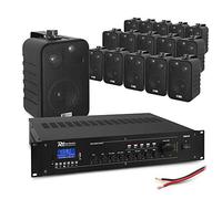 Power Dynamics 4-Zone Background Music System - 16x 4 Inch Wall Mount Speakers & Bluetooth Amplifier, 100V PA Sound System, Café Bar Restaurant Shop (Black)