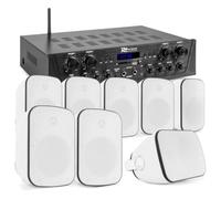 Power Dynamics 4-Zone Bluetooth Installation Audio System with 8 White Weatherproof Wall Speakers, Mixer Amplifier and 100m Cable for Indoor Outdoor Multi Room Audio