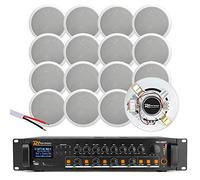 Power Dynamics 4-Zone Ceiling Speaker Bluetooth Audio System - Complete Installation PA Kit with Amplifier & 16x 5-Inch White Speakers for Restaurant, Office, Bar and Retail Store Background Music