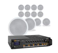 Power Dynamics 4-Zone Ceiling Speaker System with 12x 8 Inch CSPB8 Ceiling Speakers, Bluetooth Mixer Amplifier & 100m Speaker Cable - Commercial PA Audio Solution for Music, Paging & Background Sound
