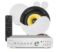 Power Dynamics 4-Zone Ceiling Speaker System with Amplifier, 4x 6.5 PD KVCS6 HiFi Coaxial Ceiling Speakers & Audizio AD420 2-Zone Bluetooth Amplifier, Complete Installed Sound Package for Home Audio