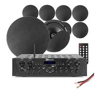 Power Dynamics 4-Zone Multi Room Ceiling Speaker System PV240BT Bluetooth Amplifier with 8x NCSS8B Speakers - Home Audio Installation Kit