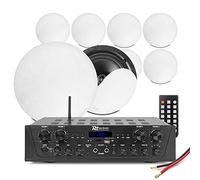 Power Dynamics 4-Zone Multi Room Ceiling Speaker System with Bluetooth Amplifier, 8x NCSS6 6.5-Inch Flush Mount Speakers, Wireless Audio Streaming, FM Radio & EQ - Complete Home Audio Kit