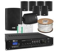 Power Dynamics 4-Zone Multi Zone PA System with 8 Weatherproof Wall Speakers, Bluetooth MP3 Player, Commercial Background Music Audio Setup, Volume Control for Indoor Outdoor Installations