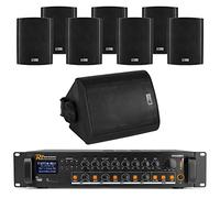 Power Dynamics 4-Zone Wall Mount PA System with 8x Black On Wall Speakers, Bluetooth Multi Zone Amplifier, FM Radio, USB & SD Inputs - Indoor & Outdoor Multiroom Speaker System