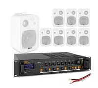 Power Dynamics 4-Zone Wall Mount Speaker System with Bluetooth Mixer Amplifier, 8x 4 White Background Speakers, Cafe Restaurant Shop Commercial Audio PA Sound Installation