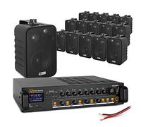 Power Dynamics 4-Zone Wall Mount Speaker System with Bluetooth PA Mixer Amplifier, 16x 4 Black 100V Speakers, Background Music System Ideal for Restaurant, Cafe, Bar, Shop, Office & Commercial Spaces