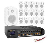 Power Dynamics 4-Zone Wall Mounted Speaker System with PD 3" Weatherproof Speakers, Bluetooth 240W Mixer Amplifier & Installation Cable - Complete Audio PA Package for Indoor & Outdoor Use