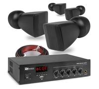 Power Dynamics 4x 2.5 Wall Mount Speakers System with 25W Mixer Amplifier Bluetooth USB - Complete 100V Line Public Address Solution for Commercial and Retail Background Audio, Easy Install Package