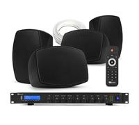 Power Dynamics 4x PD BHW30BK Wall Mounted Weatherproof Outdoor Speakers with PDC90 Media Amp, Bluetooth & DAB+ Tuner, Commercial Music System for Restaurant, Cafe & Bar