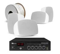 Power Dynamics 4x PD BHW30WH 100V Line Wall Speakers System with PDM25 Bluetooth Mixer Amplifier, Weatherproof IPX5 Two-Way Indoor/Outdoor Sound for Cafe and Small Office Music