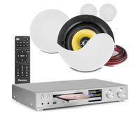 Power Dynamics 4x PD KVCS5 Ceiling Speaker System with Bolzano Amplifier, Complete WiFi HiFi Home Audio Solution, DAB+, FM, Bluetooth, USB, CD, Optical Input, Modern Home Audio