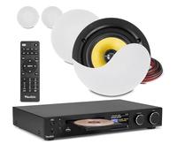 Power Dynamics 4x PD KVCS6 Ceiling Speaker System with Bolzano Amplifier - High-Fidelity 6.5-Inch Coaxial Flush-Mount Ceiling Speakers, Integrated Tiltable Tweeters and Internet Radio CD Amplifier