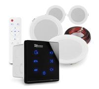 Power Dynamics 4x PD MSLP50 Marine Ceiling Speakers with A100B Black Wall Amplifier - Bluetooth Weatherproof Ceiling Speakers for Bathrooms & Outdoors, IPX5 Outdoor, 40m Cable Included