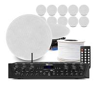 Power Dynamics 6-Zone Bluetooth Ceiling Speaker System with Amplifier - Multiroom Audio for Home, Office, Restaurant, Shop - 12x FCS8 8" Speakers & Cable