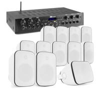 Power Dynamics 6-Zone Bluetooth Installation Audio System with 12 White Weatherproof Wall Speakers, Mixer Amplifier and 100m Cable for Indoor Outdoor Multi Room Audio