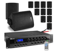 Power Dynamics 6-Zone Commercial Audio System - PDW360MP3 Bluetooth Mixer Amplifier, 12x BC40V Weatherproof Black Wall Speakers & 100m Speaker Cable for Multi Zone PA Systems