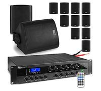 Power Dynamics 6-Zone Commercial Audio System with 12x BC50V Black Wall Speakers, Bluetooth Mixer Amplifier PDW500MP3 & IP56 Weatherproof Audio