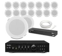 Power Dynamics 8-Zone Ceiling Speaker System Package - 16x Compact 5" Waterproof Speakers, Selector Switch, HiFi Stereo Amp & Installation Cable for Commercial and Home Audio Environments